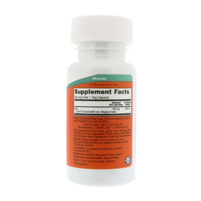 Витамины NOW Железо двойной силы для поддержания иммунитета и ЦНС, 36 мг, 90 шт в Омске