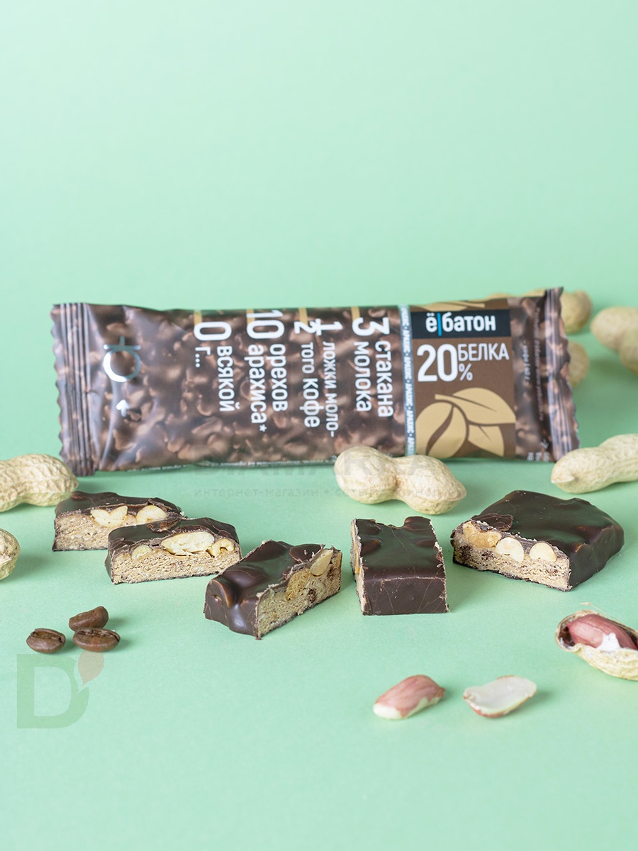Батончик протеиновый Ё/батон "Арахис-Кофе" в шоколадной глазури 40гр в Омске