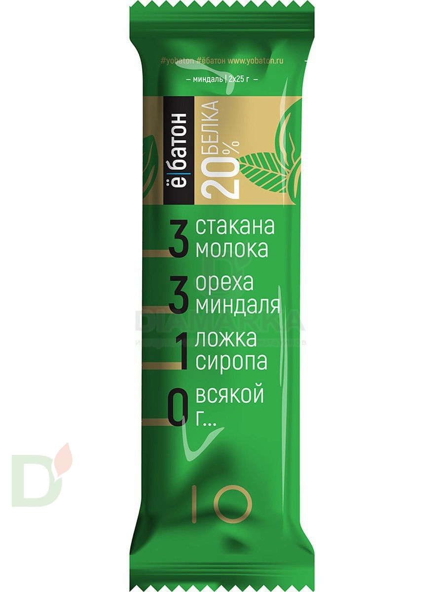 Батончик протеиновый Ё/батон Миндаль в шоколадной глазури 50гр в Омске