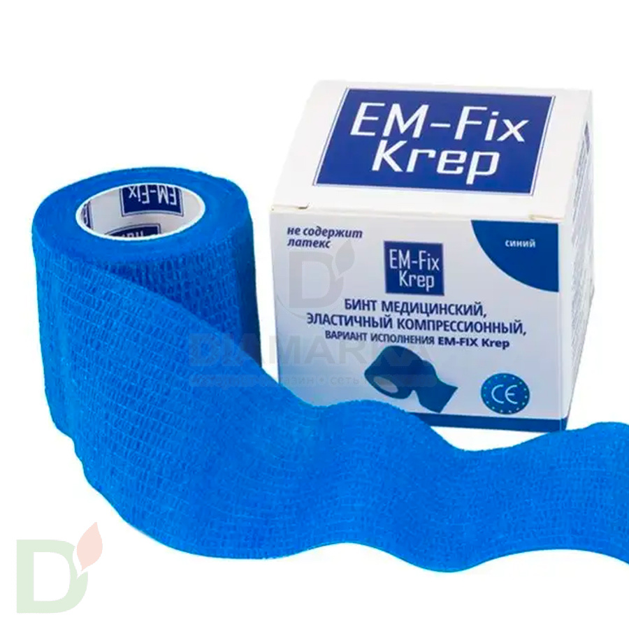 Бинт эластичный когезивный EM-fix krep Синий, 5 см х 4,5 м в Омске