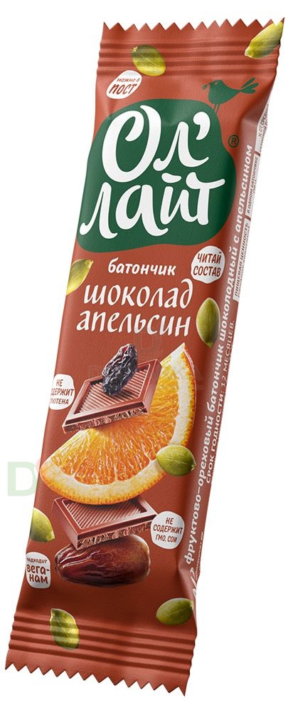 Батончик фруктово-ореховый Шоколадный с апельсином ОлЛайт 30 г.