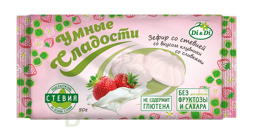 Зефир без сахара Умные сладости Клубника со сливками 50гр.