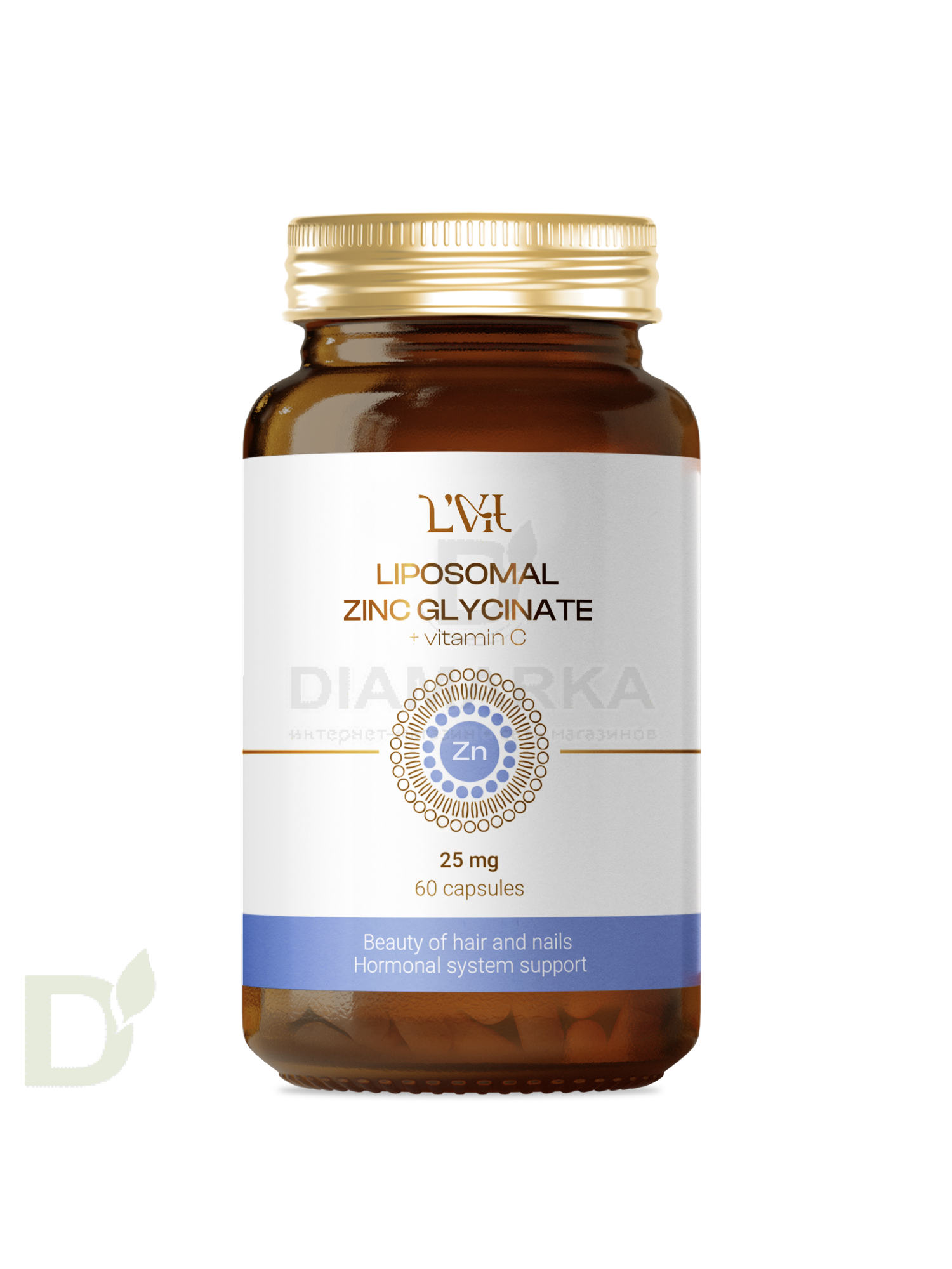 Витамины L'Vit Liposomal Zinc Glycinate + Vitamin C, 25 мг в 1 капсуле, 60 капс в Омске