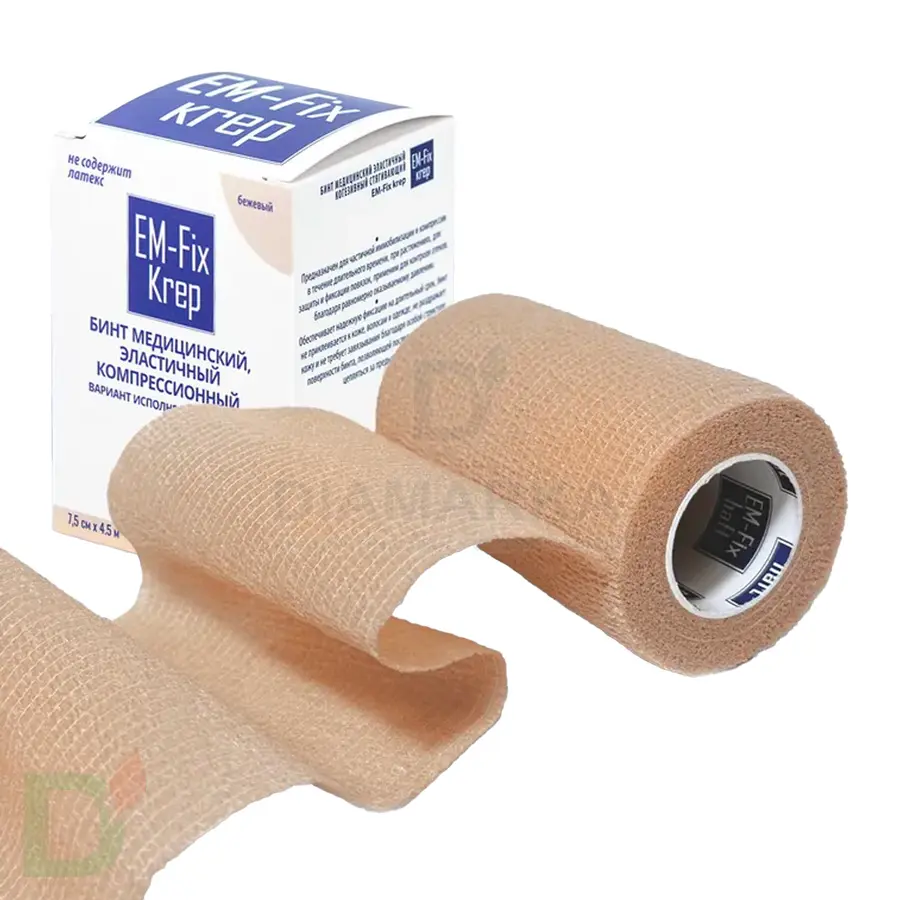 Бинт эластичный когезивный EM-Fix krep бежевый, 7,5 см х 4,5 м в Омске