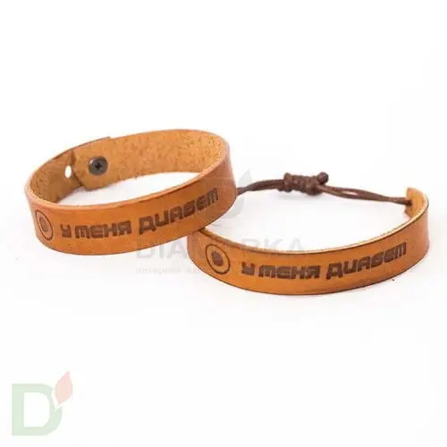 Браслет кожаный "У меня диабет" на завязках (детский-подростковый) в Омске