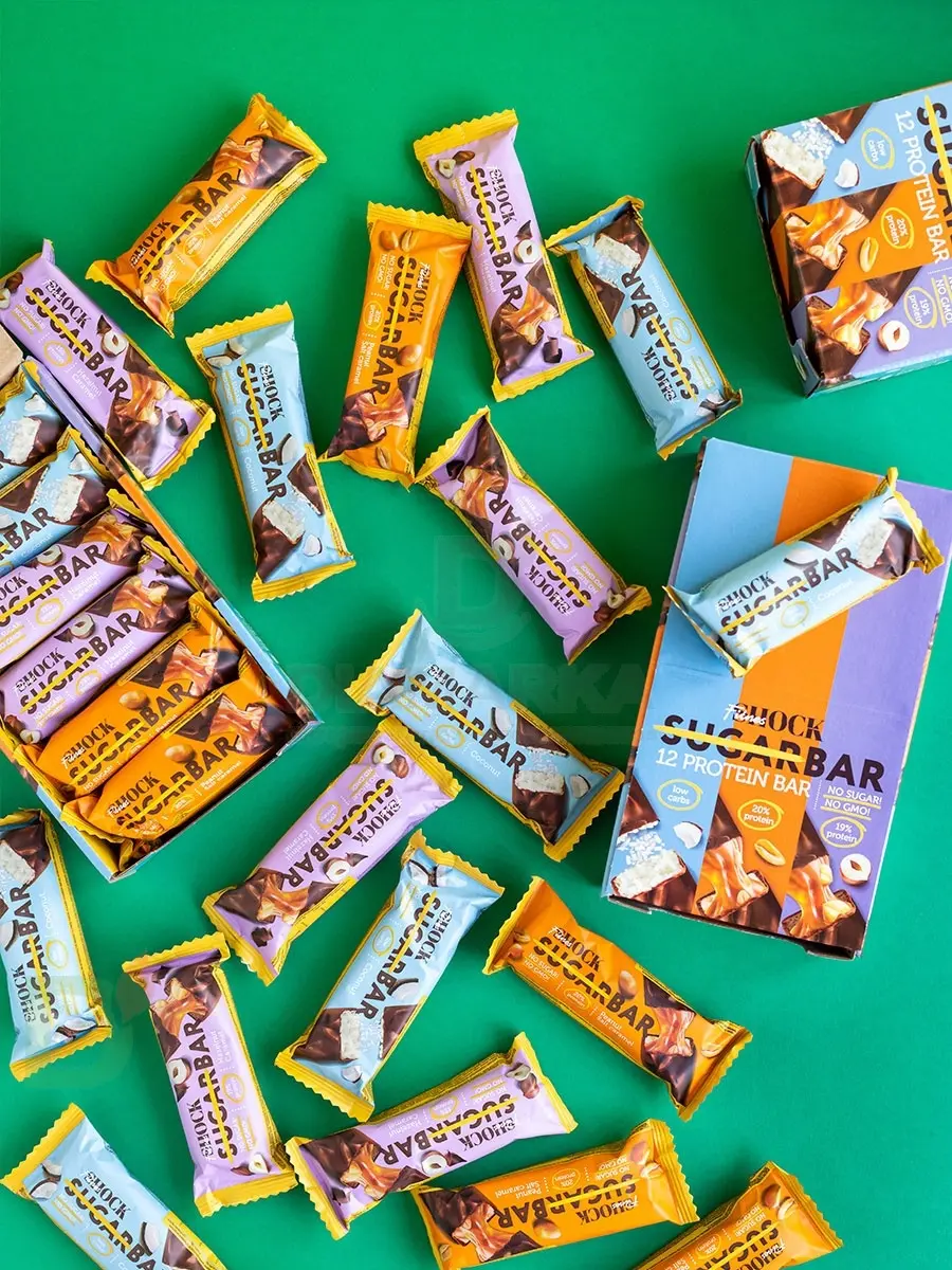 Батончик протеиновый FitnesShock Шоколадная карамель-фундук 50гр. в Омске