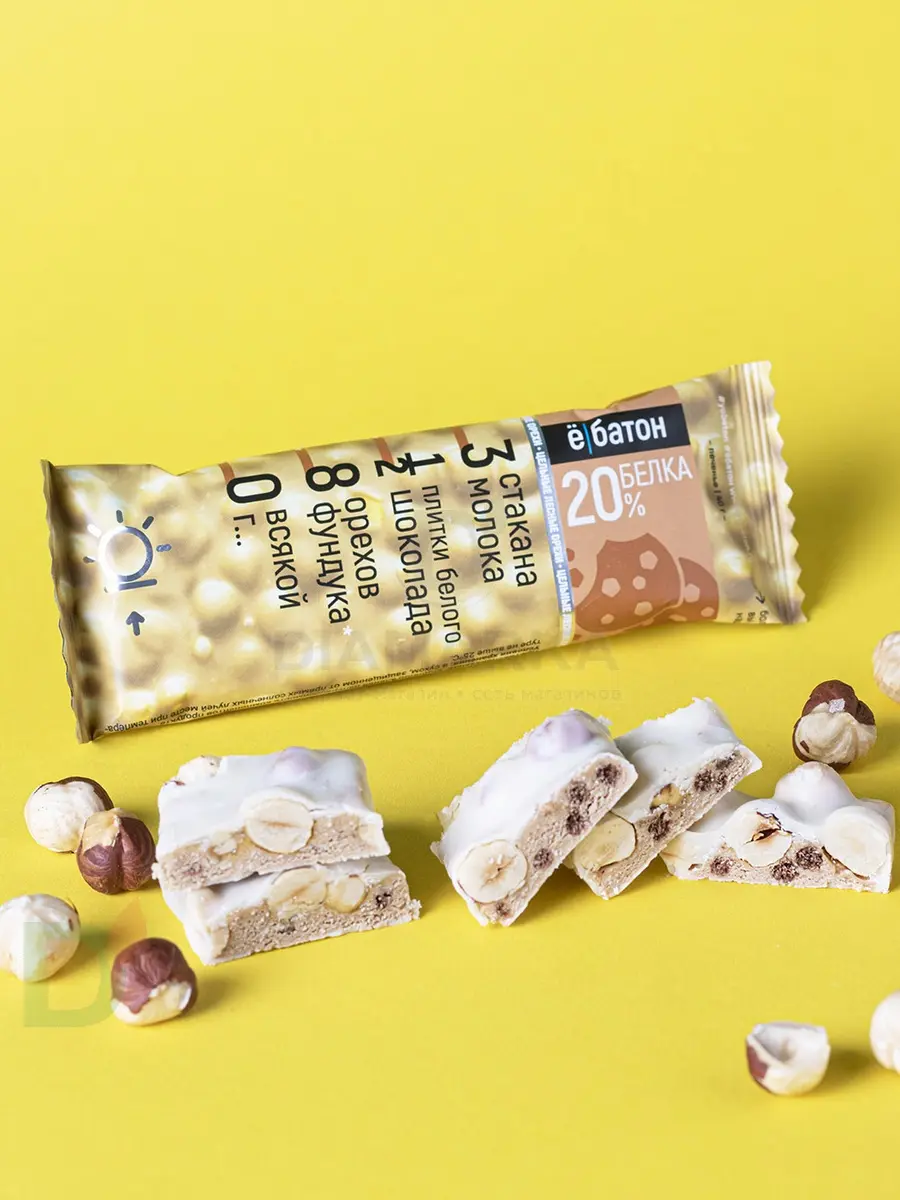 Батончик протеиновый Ё/батон "Лесной орех-Печенье" в белой глазури 40гр в Омске